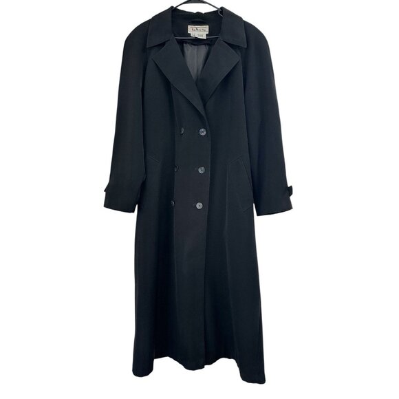 VTG Talbots Long Trench Coat Size 14 Black Belted Storm Flap Business Classic - Picture 1 of 8